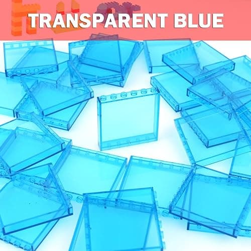 MALEKO Transparent Clear Window House Building Bricks, Classic Flat Plates Pieces and Parts Block Compatible with Major Brands (Blue 30pcs 1x6x5) thumbnail 5