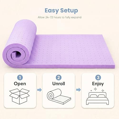DUMOS 2 Inch Full Mattress Topper Cooling Gel Ventilated Memory Foam | Soft Pressure Relief Mattress Pad, Breathable Bed Topper for Bedroom, RV, and Sofa, CertiPUR-US Certified, Purple thumbnail 7
