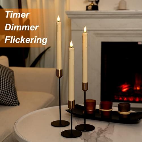 Homemory 6 Pcs Flameless Taper Candles with Remote, Timer, Dimmer, Ivory Battery Operated CandleSticks with Flickering Light, Plastic Led Window Candles, 9.6 Inches for Halloween Christmas Decoration thumbnail 3