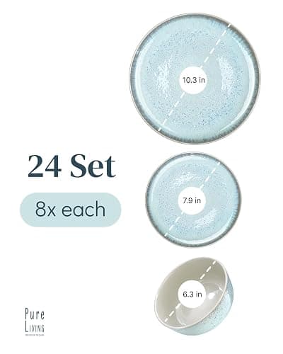 24 Piece Dinnerware Sets for 8 - Modern Style Stoneware Dinnerware Set - Microwave Safe Dinner Plates and Bowls Sets for 8, Ceramic Dish Set, Bowl and Plate Sets for 8, Beige Light Blue Set for 8… - Set (24pcs) - light / beige-blue thumbnail 3