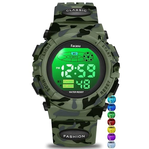 Facasu Kids Watch Digital for Boys-Waterproof Kids Sports Watch with Light, Alarm&Snooze,Stopwatch Military Design Silicone Band Gift for Birthdays,Christmas Outdoor Activities(8+ Years) - Image 1