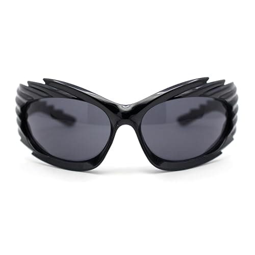 SA106 Runway Thorny Beveled Wrap Around Plastic Sport Sunglasses - Image 1