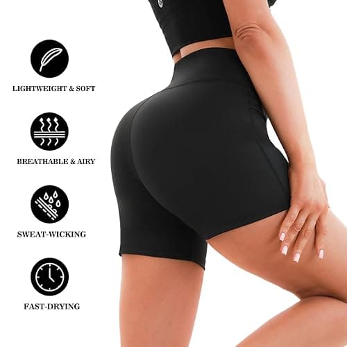 Pobodo Crossover High Waisted Biker Shorts for Women, Non See Through Yoga Workout Athletic Shorts, Soft Stretchy Fabric thumbnail 5