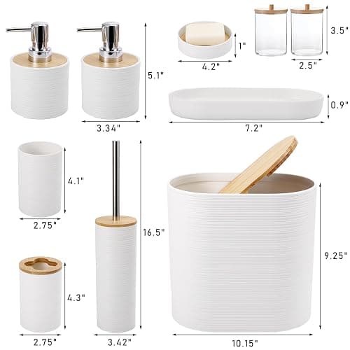 XLHOMO White Bathroom Set, White Bathroom Accessories Set with Trash Can, 2PCS Soap Dispensers, Soap Dish, Toothbrush Holder, Toothbrush Cup,Toilet Brush, Tray and Qtip Holders for Bathroom Decor thumbnail 6