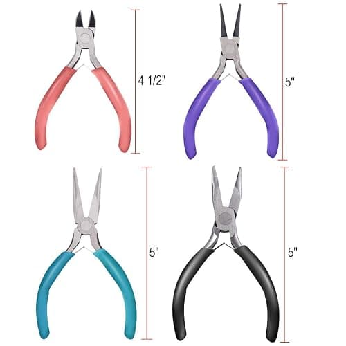 Anezus 4Pcs Jewelry Pliers Tool Set Includes Needle Nose Pliers, Round Nose Pliers, Wire Cutters and Bent Nose Pliers for Jewelry Beading Repair Making Supplies thumbnail 3