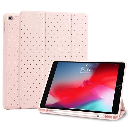 Fycyko Compatible with iPad 10.2 Inch Case,iPad 9th/8th/7th Generation 2021/2020/2019 Cases with Pencil Holder,Cute Polka Dot Stylish Aesthetics Design Protective Cover-Pink - Image 1