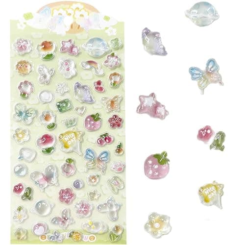 3D Cute Stickers Cartoon Butterfly Flowers Green Fruit Puff Stickers Kawaii Mini Puffy 3D Reusable Puffy for Scrapbooks Planner Journals Laptops Phone Case Decoration - Image 1