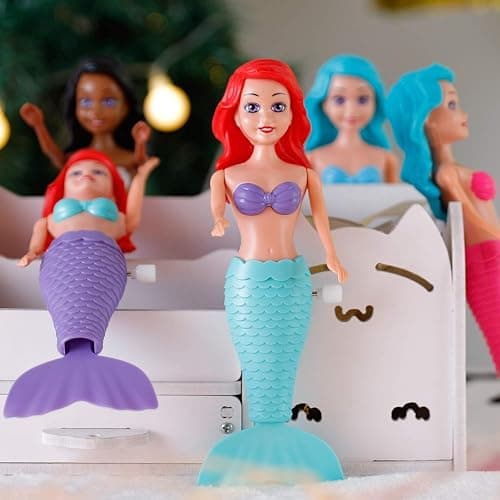 Mermaid Bath Toys for Toddlers Kids Girls - Princess Wind Up Tail Flap Floating Water Bathtub Toys, Swimming Pool Bathing Time Fun (4 Pack) thumbnail 2