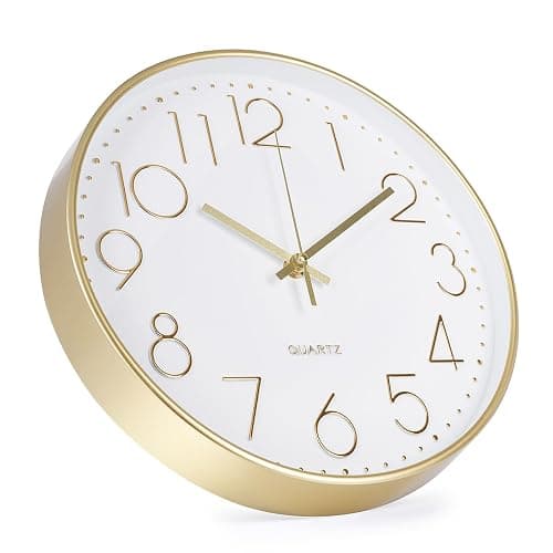 bakbrand Wall Clock 12 Inch Non-Ticking Silent Modern Simple Style Round Decor Clock Gold Stereoscopic Dial Quartz Wall Clocks for Home/Office/School/Living Room/Bedroom/Kitchen thumbnail 2