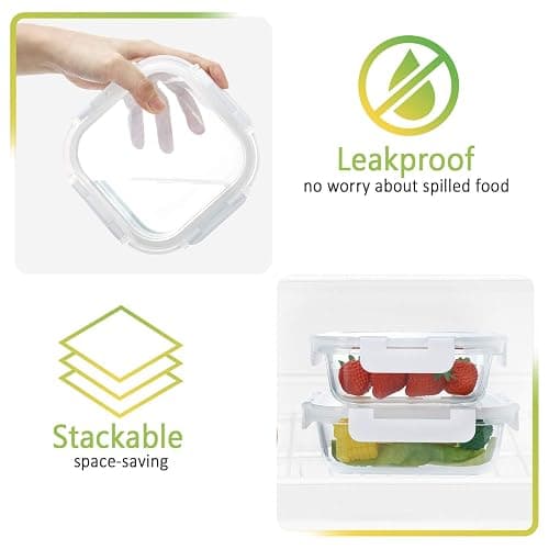 24-Piece Glass Food Storage Containers with Upgraded Snap Locking Lids,Glass Meal Prep Containers Set - Airtight Lunch Containers, Microwave, Oven, Freezer and Dishwasher,White thumbnail 8