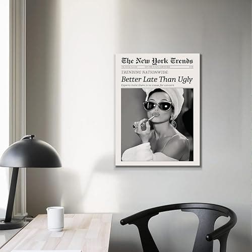 Dazzlewall Framed New York Trends Wall Art, Black and White Newspaper Better Late Than Ugly Funky Feminist Poster for Living Room Bedroom 12x16 in thumbnail 3