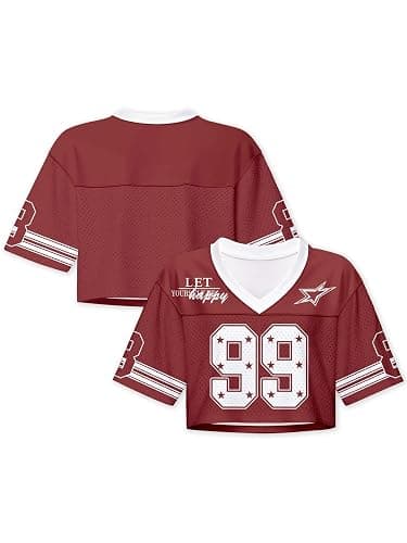 Crop Top Jersey Shirts for Women Y2k Hip Hop Graphic Cropped Top Baggy Number 99# Tees V Neck Short Sleeve Streetwear XS-XXL thumbnail 4