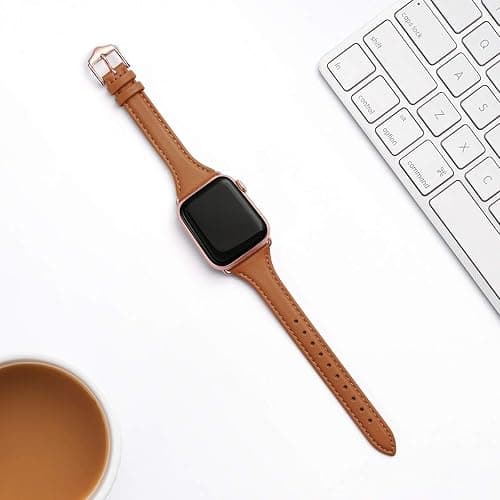 WFEAGL Compatible with Leather Apple Watch Band 41mm 40mm 38mm 42mm(series 11 10) Women, Top Grain Leather Strap Slim & Thin Replacement Wristband for iWatch Bands SE 3 2 1, Series 11 10 9 8 7 6 5 4 3 2 1 thumbnail 2