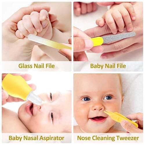 Baby Grooming Kit, Infant Safety Care Set with Hair Brush Comb Nail Clipper Nasal Aspirator,Baby Essentials Kit for Newborn Girls Boys (Yellow) thumbnail 6