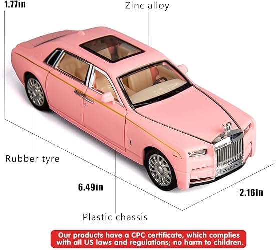 BDTCTK 1/32 Rolls-Royce Phantom Model Car,Zinc Alloy Pull Back Toy car with Sound and Light for Kids Boy Girl Gift (Black) thumbnail 3