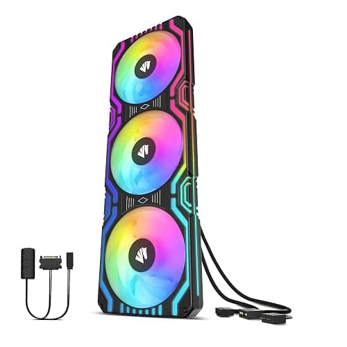 Asiahorse Matrix-Black 56 Addressable LEDs RGB Fans, 360MM All-in-One Square Frame Integrated RGB Case Fan with MB Sync/Analog Controller, PWM Control Fan for Computer Case and Liquid Cooling System - 360MM - black-360 - Image 1