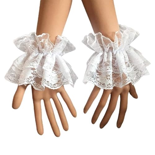 Oilmal Fake Sleeves, Women Fake Hand Sleeves Wrist Cuffs Ruffled Floral Lace Elastic Bracelet Steampunk Wedding Party Prom Clothing thumbnail 4