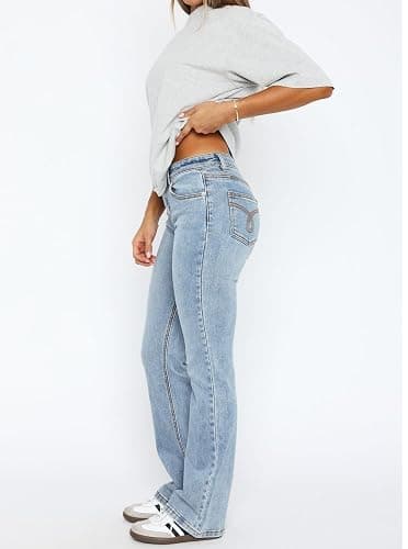 Justalwart Women's Stretch Low Rise Double Button Elastic Skinny Vintage Flare Jeans thumbnail 4