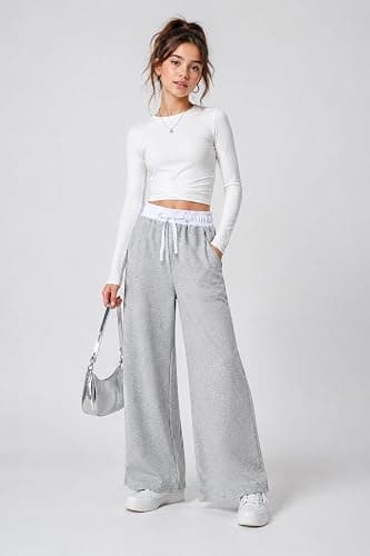 Kxuryueo Teen Girls 2 Pack Wide Leg Sweatpants Baggy High Waist Pants with Pockets 9-16Y thumbnail 2