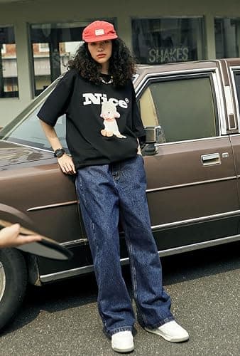 Mens Baggy Jeans Y2k Skater Vintage Plain Pants Casual Wide Leg Loose Fit Denim Hip Hop Jean thumbnail 7