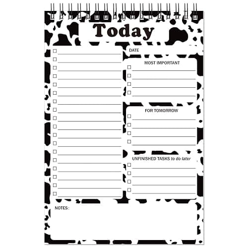 Gueevin Cow Print To Do List Notepad, Cute Daily Task Planner for Women, 50 Sheets Spiral Desk Notepad, Cows Desk Accessories Gift for Cow Lovers Office School - Image 1