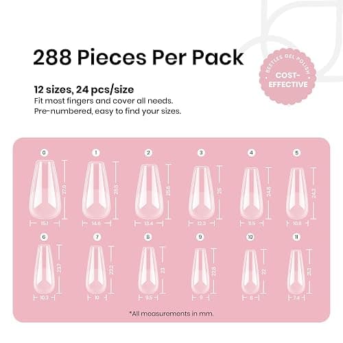 Beetles Gel Nail Tips Medium Coffin Etch X, 12 Sizes 288Pcs Pre Shaped Half Matte Full Cover Press On False Nails Tips Acrylic Fake Nail Extensions Kit Easy DIY Salon Manicure Gift for Women thumbnail 3