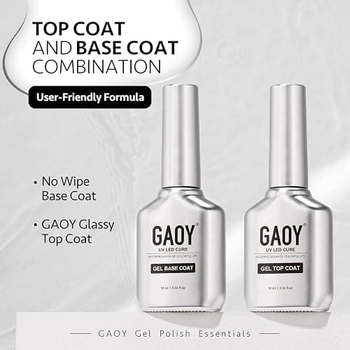 GAOY 16ml 2 Pcs Glassy Gel Top Coat and Base Coat Set,No Wipe Foundation Combination for UV Light Cure Nail Polish thumbnail 6