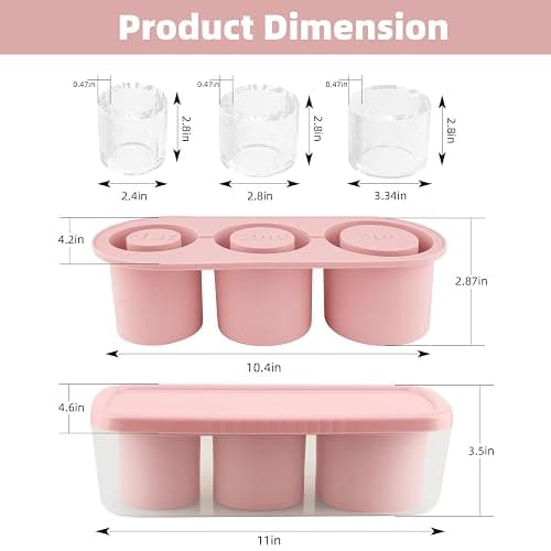 Fu Store Ice Cube Tray for Tumbler Cup 30-40 oz Tumbler 3pcs Silicone Ice Cube Molds With Lid and Bin for Chilling Cocktails Whiskey Drinks Juice Coffee Easy Fill and Release Ice Maker (Pink，40 oz) thumbnail 2
