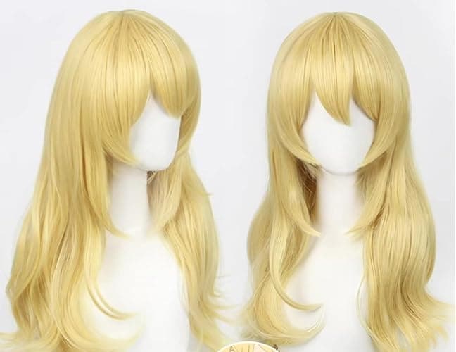 60cm Long Yellow Blonde Loose Wavy Princess Halloween Cosplay Costume Wig | Princess wig Heat Resistant High Temperature Synthetic Fiber Halloween Party Wig Dress Up Anime Show Blonde Hair thumbnail 5