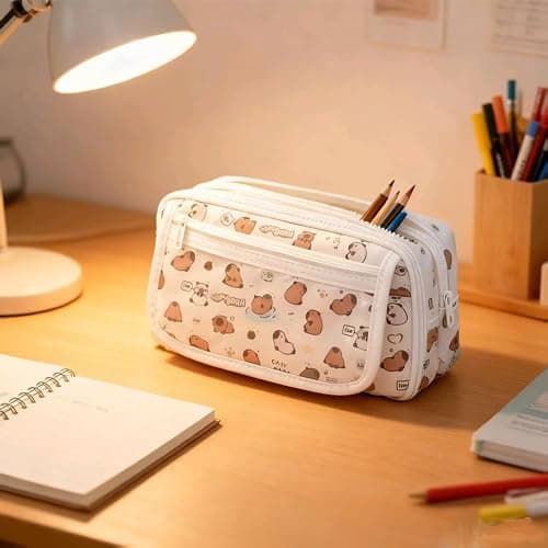 JUTOROSY Cute Pencil Case, Pencil Pouch with Zipper (White Kapibala) thumbnail 2