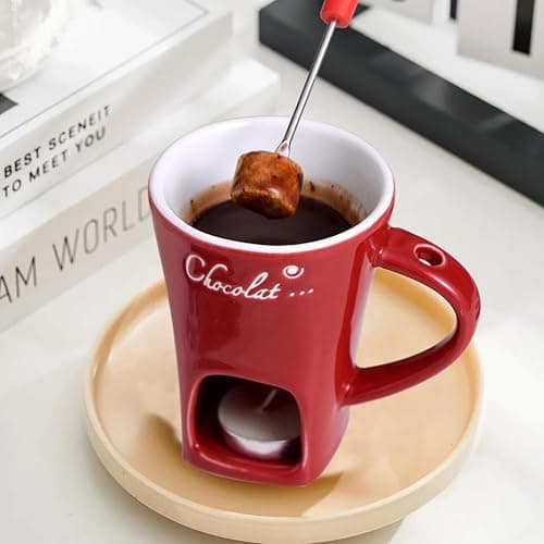 Chocolate Fondue Mugs Contain Fondue Bliss Cup & Forks, Chocolate Melting Cup, Mini Chocolate Fondue Set Without Tealights, Fondue Cups With Forks For Date Night Birthday Wedding Gifts (White) thumbnail 6