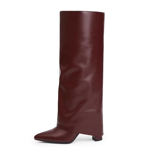 Modatope Knee High Boots Women Fold Over Knee High Boots Chunky High Heels Long Boots Zipper Pointed Toe Dress Tall Boots for Women thumbnail 5