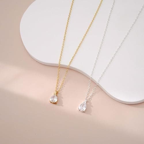 KISSCLOUD Gold Necklace for Women 14K Gold Plated Dainty Pendant Chain Puffy Heart Italian Horn Radiant Sun Compass CZ Teardrop Bow Charm Trendy Jewelry Gift thumbnail 8