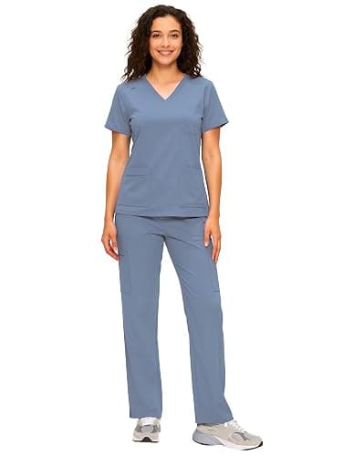 COZYFIT Scrubs for Women - V Neck Top & Cargo Straight Pants 12 Pockets | Water Resistant, Side-Slit Hem, Easy Care, Workday Utility, For Nurses, Clinics, Long Shifts, Daily Medical Uniforms - Image 1