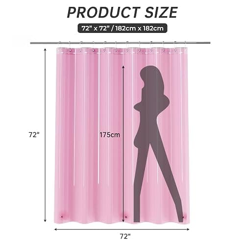 AmazerBath Shower Curtain Liner, 72x72 Transparent Hot Pink Shower Liner, Lightweight Plastic Shower Curtain Liners, Cute Waterproof Shower Liner for Bathroom with 3 Magnets & 12 Grommet Holes thumbnail 3