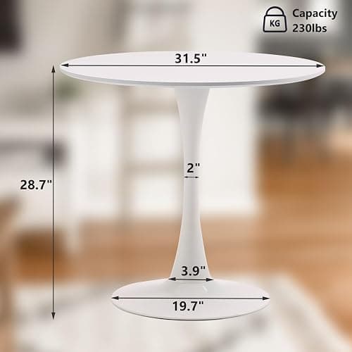 TUOMUR White Round Dining Table, 31.5" Circle Tulip Table Kitchen Round Dining Table for 2-4 People with Thickened Top and Metal Pedestal, Mid Century Leisure Table for Home, Dining Room, Cafe thumbnail 3