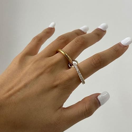 Stackable Rings for Women Non Tarnish - 18K Gold Plated Water Resistant Interlocked Stackable Ring - Stainless Steel Waterproof Rings for Women Tarnish Free thumbnail 6