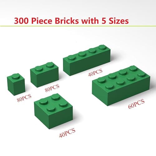 300Pcs Building Brick Bulk, Green Bulk Bricks with 5 Sizes, Compatible with Lego and Parts and Pieces, Creative Halloween Christmas Building Block Toys for Boys Girls Ages 6 7 8 9 10 Years Old thumbnail 3