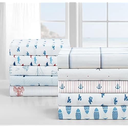 Nautica – Twin XL Size Sheet Set, Crisp Cotton Percale Bedding with Matching Pillowcase, Lightweight & Breathable Bed Sheets, Deep Pocket, College Dorm Room Essentials (Whitewood Sail Blue) thumbnail 5