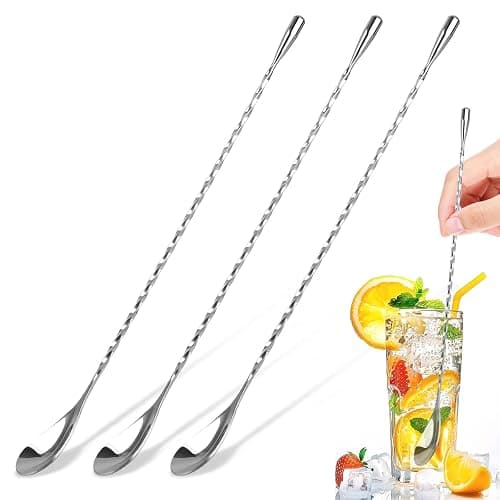 3 PCS 12 Inch Bar Spoon, Stirring Spoons, Cocktail Spoon, Drink Stirrer, Mixing Spoon Spiral Pattern Stainless Steel Cocktail Stirrers for Home or Bar Cocktail, Coffee, Ice Cream, Sundae (Silver) - Image 1