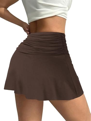 Hafailia Womens Mini Skorts Sexy Ruched Waist Pencil Bodycon A-Line Skirts with Shorts Underneath thumbnail 6