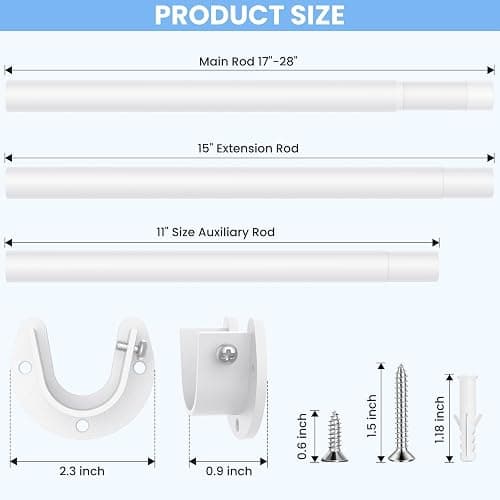 Closet Rods for Hanging Clothes, 17 to 99 Inch Heavy Duty Stepless Adjustable Closet Hanging Rod, 1.3 Inch Diameter Metal Closet Rod for Wardrobes Laundry Bedroom RV, White thumbnail 4