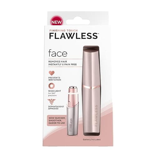 Finishing Touch Flawless Facial Hair Remover for Women, Rose Gold Face Razor with LED Light, Recyclable Packaging - Image 1