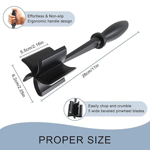 Meat Chopper, 5 Curve Blades Ground Beef Masher, Heat Resistant Meat Masher Tool for Hamburger Meat, Ground Beef, Turkey and More, Nylon Hamburger Chopper Utensil Non-scratch Utensils thumbnail 3