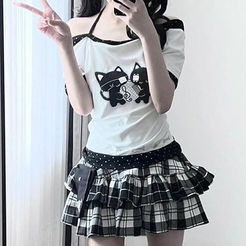 Kawaii Cutecore Harajuku Y2k 2000s Tops Summer Preppy Aesthetic Alt Goth Emo Short Sleeve Graphic Tees thumbnail 4