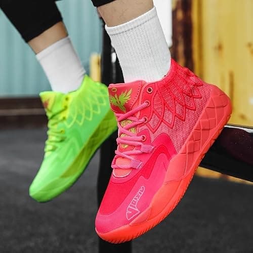 IGZBIBG Men's Knitted Mesh Breathable Mid-Top Basketball Shoes with Round Toe, Non-Slip and Lightweight Lace-Up Casual Sports Shoes Suitable for Walking, Running and Daily Travel thumbnail 7
