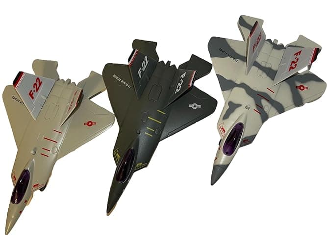 Playmaker Toys - F/A-22 Raptor United States Air Force Fighter Jet Set, 7-Inch, Light and Sound, 3-Set in classic camouflage grey, desert tan, and tactical stealth black - Image 1