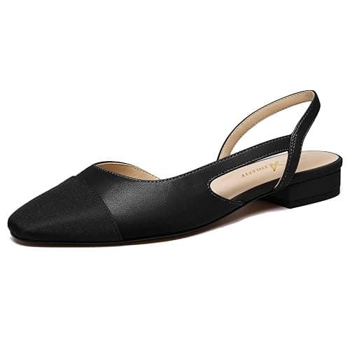 Athlefit Slingback Flats for Women Square Pointed Toe Two Toned Flats Wedding Pumps for Women - Image 1