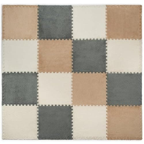16 Piece Carpet Squares Puzzle Mat 49" x 49" Plush Interlocking Carpet Tiles, Foam Floor Tiles for Baby Play Mat - Kids Soft Play Mats Anti Slip Jigsaw Flooring Playmat Playroom Rug (Brown,Gray,White) thumbnail 9