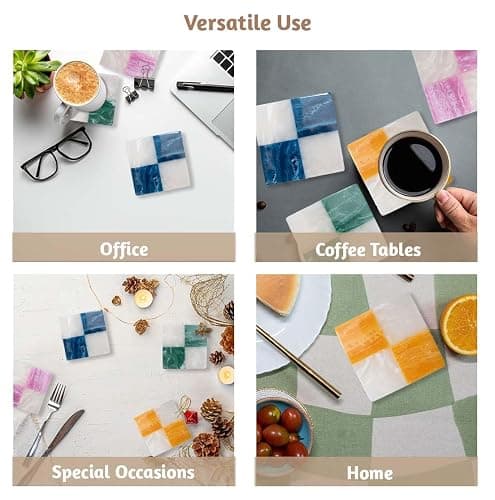 Folkulture Coasters Set of 4 | (4") Resin Drink Coaster for Coffee Table | Handmade Coasters for Drinks | Cute Cup Coaster Waterproof | Non Slip for Bar, Party, Housewarming Gifts thumbnail 7